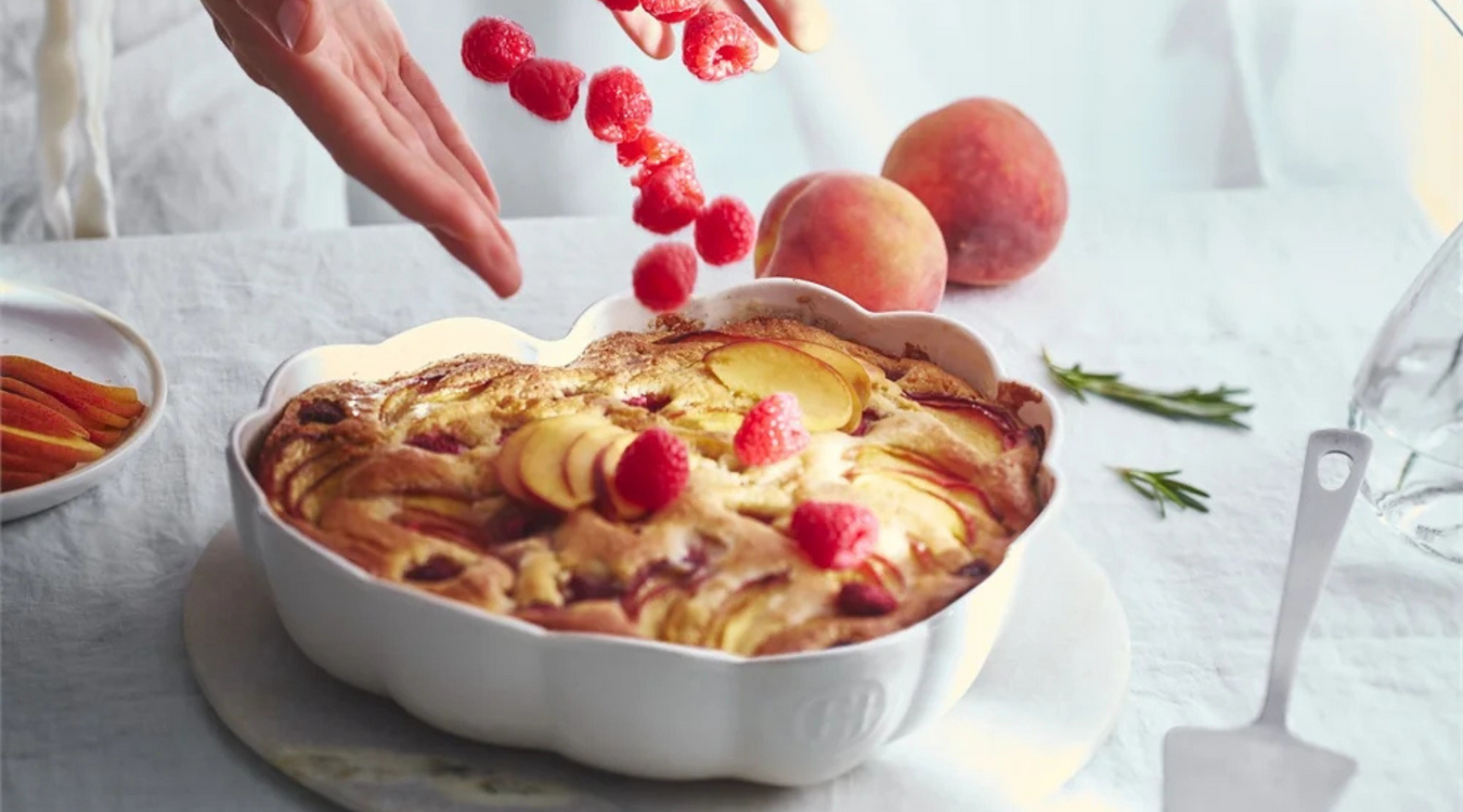 Emile Henry's Raspberry, Peach, Lemon, and Rosemary Fondant Cake