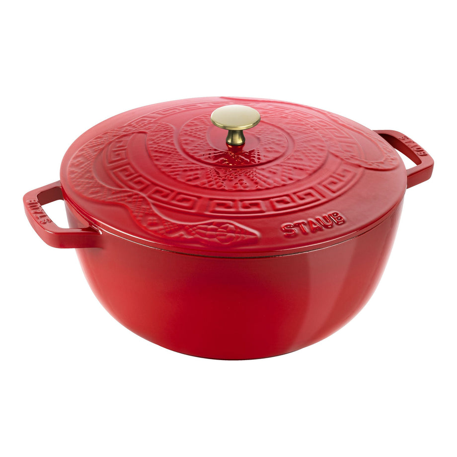 STAUB La Cocotte 4.8 L Cast Iron Round Essential French Oven With Snake Lid, Cherry