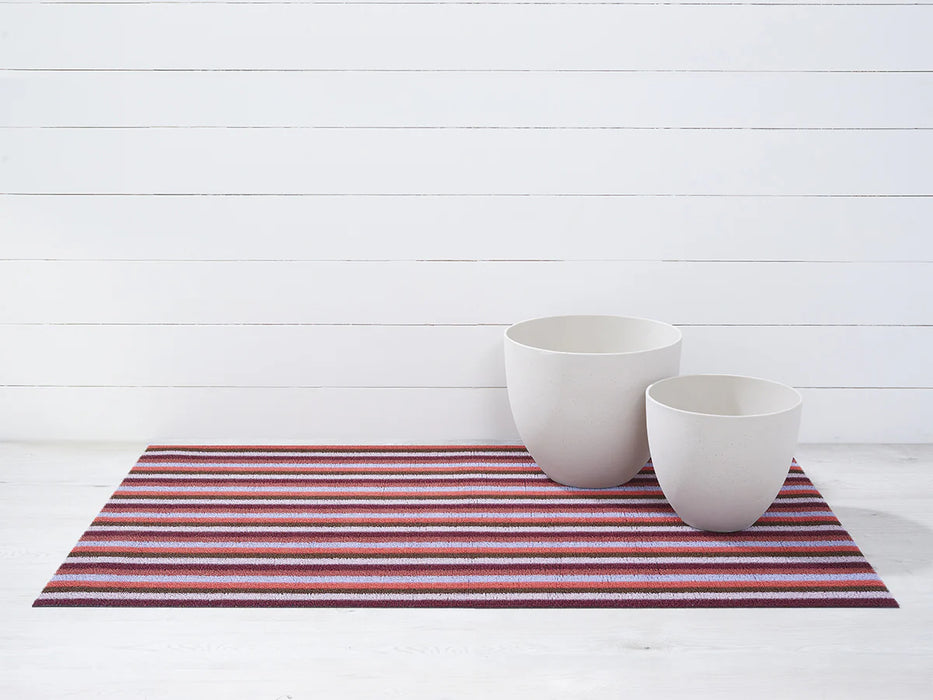 Chilewich Indoor Outdoor Shag Mat - Even Stripe / Berry / 18x28"