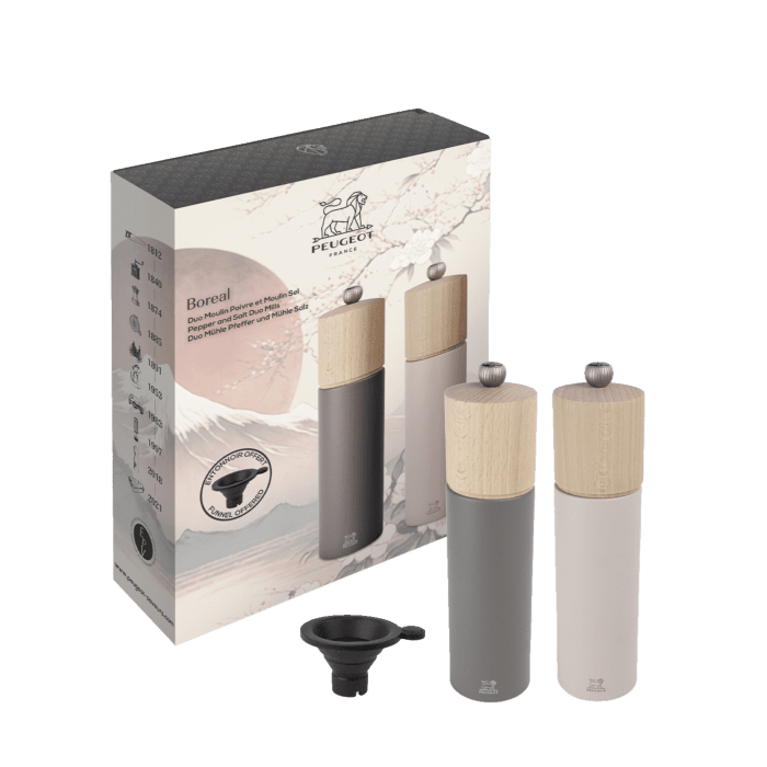 Coffret cadeau Peugeot Boréal - Sel Rose Pétale & Poivre Gris Roche