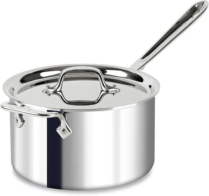 All-Clad 4Qt D3 Stainless Steel Saucepan (Rimmed) with Lid