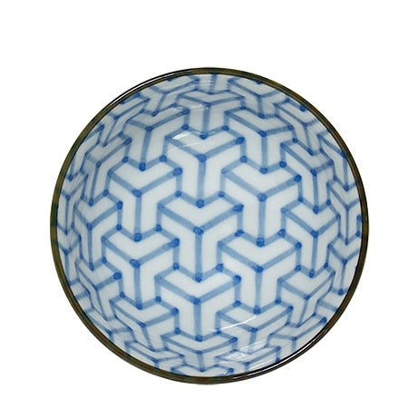 Miya Monyou Corner Rice Bowl - Blue / White / 4.25"