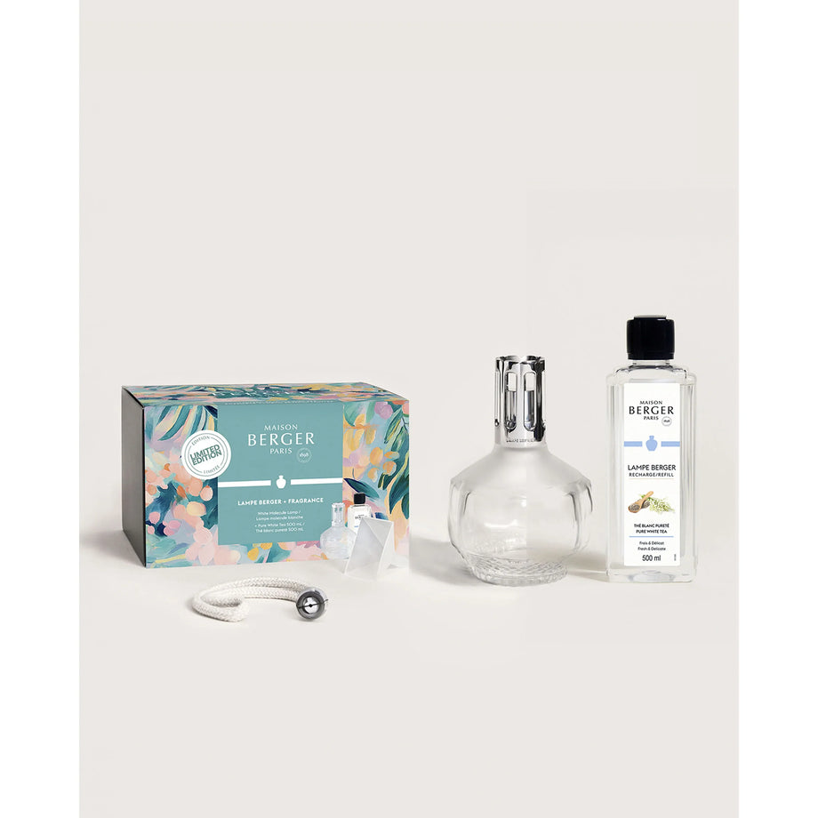 Maison Berger White Molecule Lamp Gift Set with Pure White Tea