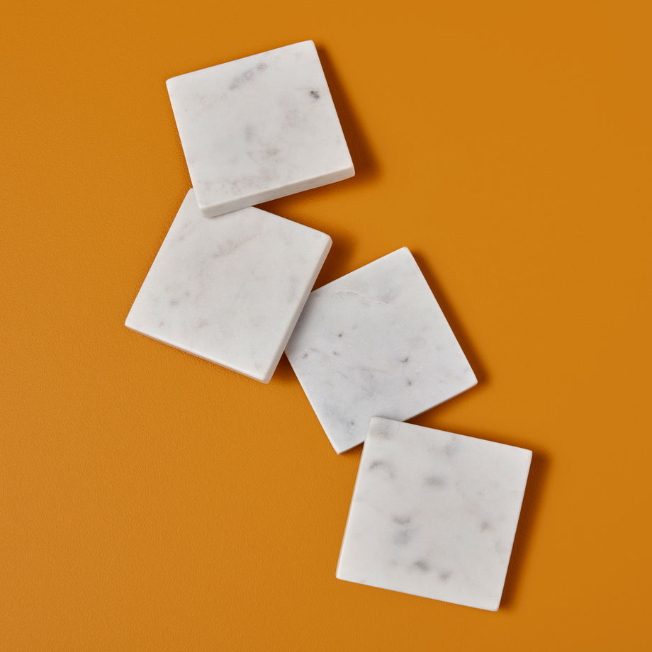 Be Home White Marble Square Coasters set of 4