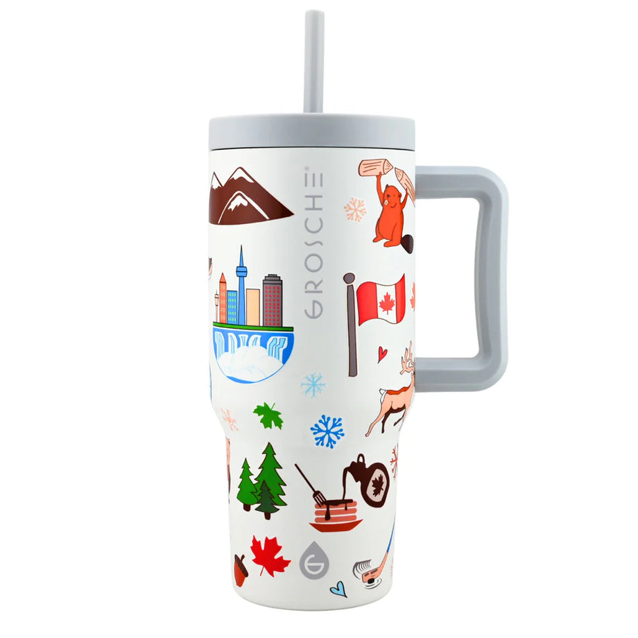 Grosche ASPEN Insulated Tumbler with Handle and Straw, 32oz - Canadiana