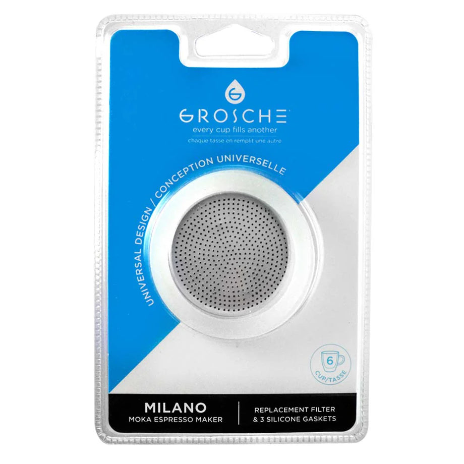 Grosche Milano Espresso Maker Replacement Filter & Gasket set of 3 – 6‑Cup