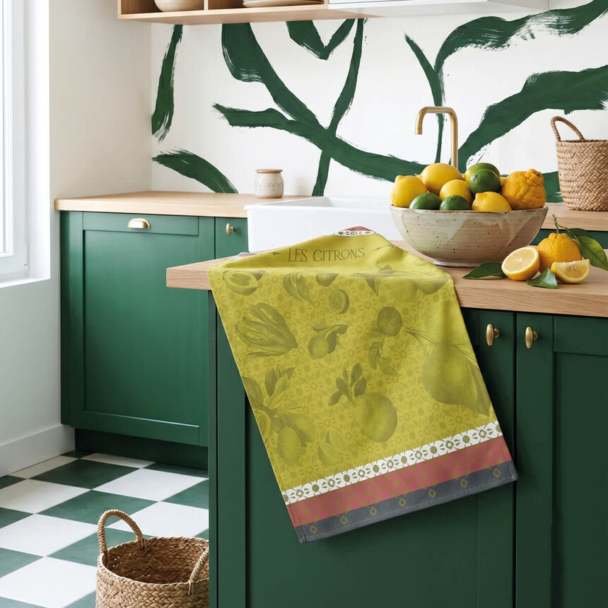 Jacquard Français Cotton Tea Towel - The Beauty Of The Zest / Green