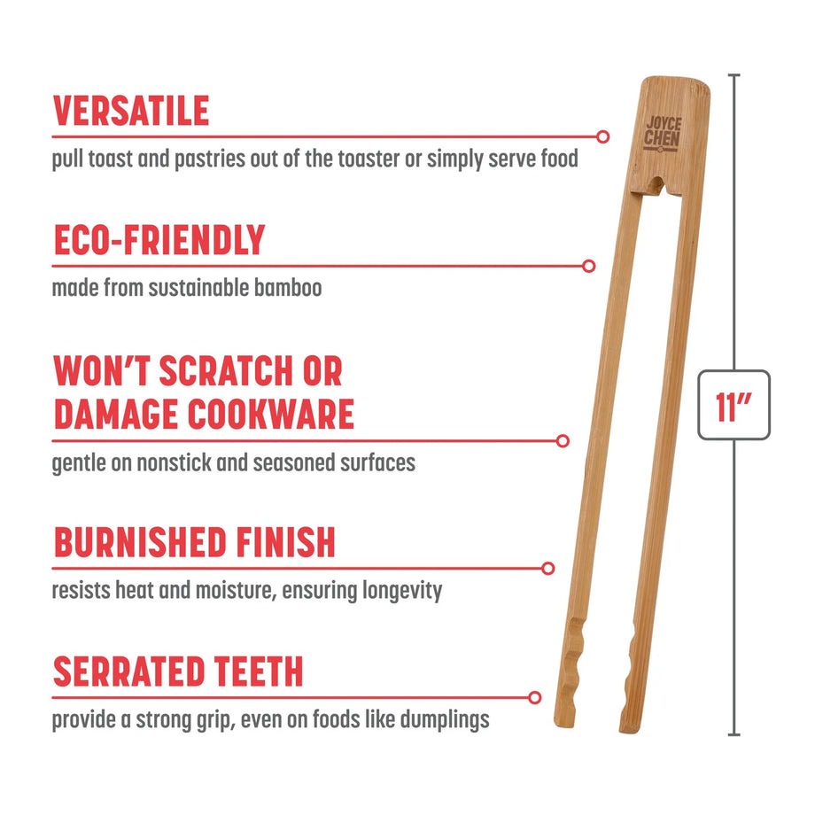 Joyce Chen Burnished Bamboo Tongs with Serrated Teeth - 11"