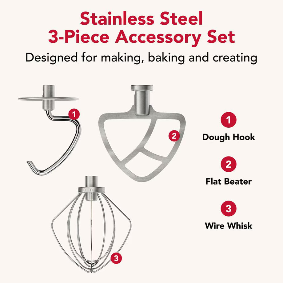 KitchenAid® Stainless Steel 3-Piece Stand Mixer Accessory Set – Tilt-Head