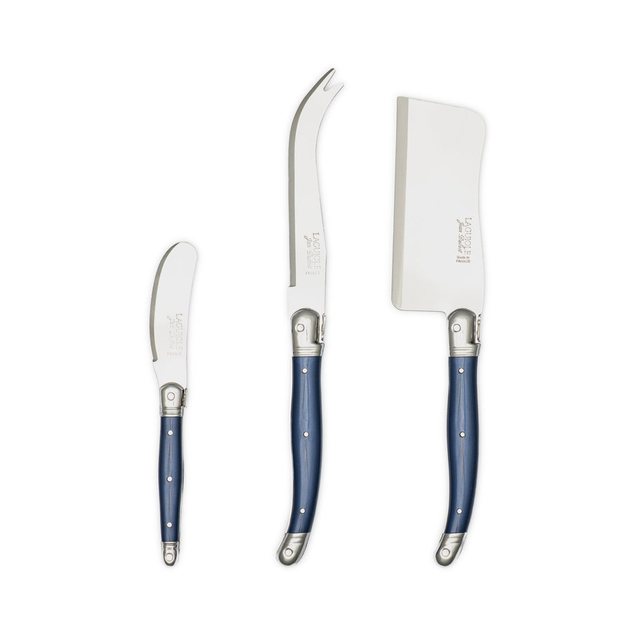 Laguiole Jean Dubost Smooth Cheese Knife Set of 3 - Dark Blue