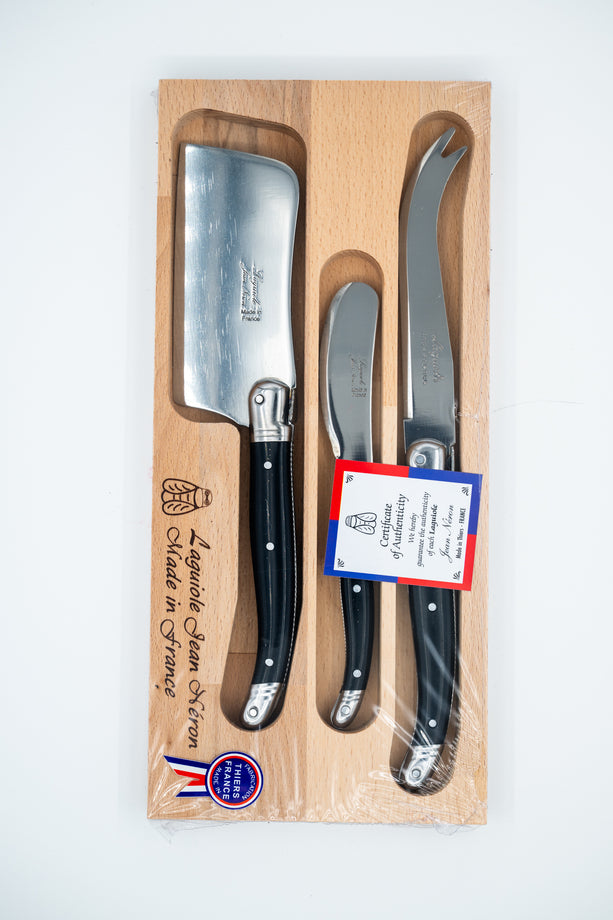Laguiole Jean Néron Cheese Knife 3-Piece Set - Black