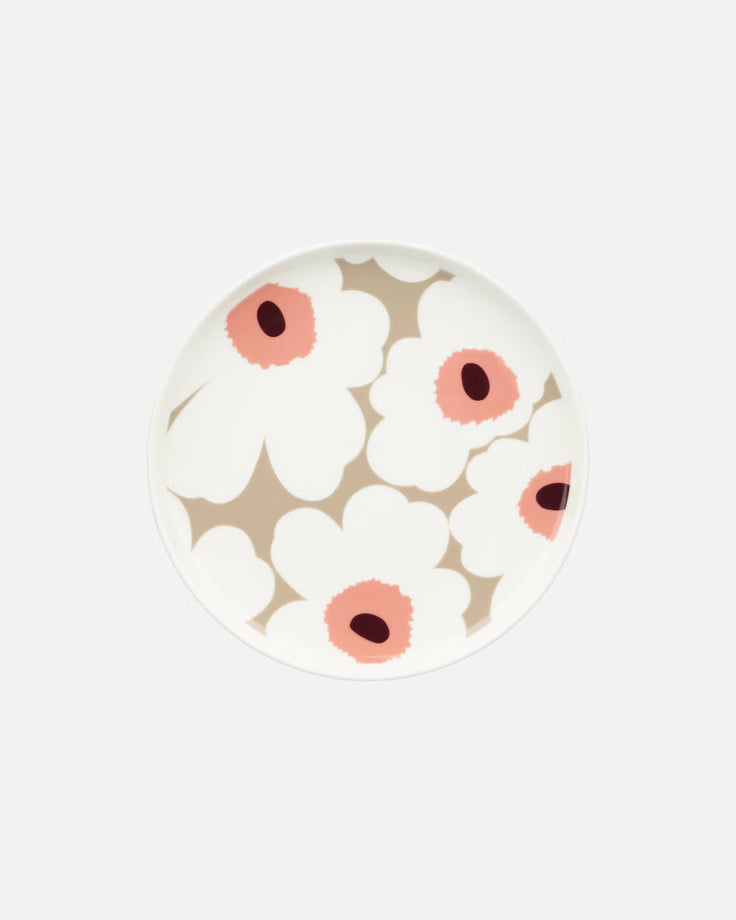 Marimekko Oiva Salad Plate /20 cm / 7.87 in - UNIKKO White / Pink