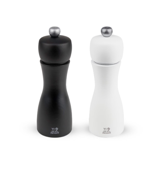 Peugeot Tahiti Gift Set of Manual Salt and Pepper Mill - Beech wood Black and White / 15 cm