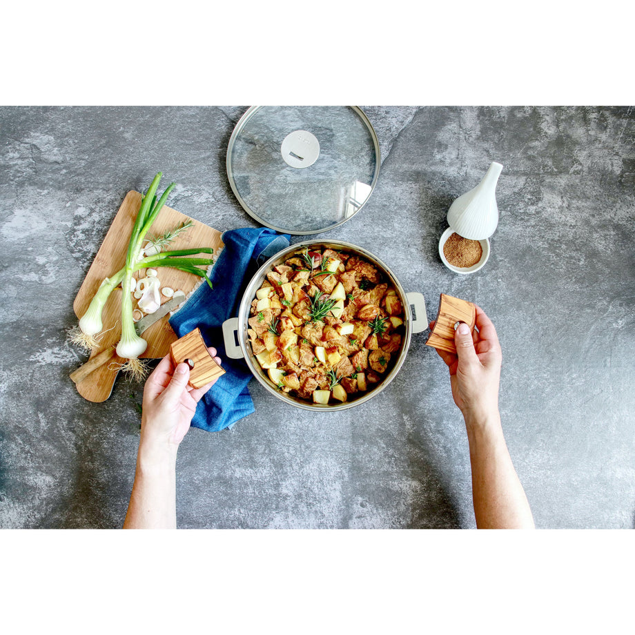 Ensemble de poignées Cristel Casteline - 1 longue et 2 latérales en bois d'olivier