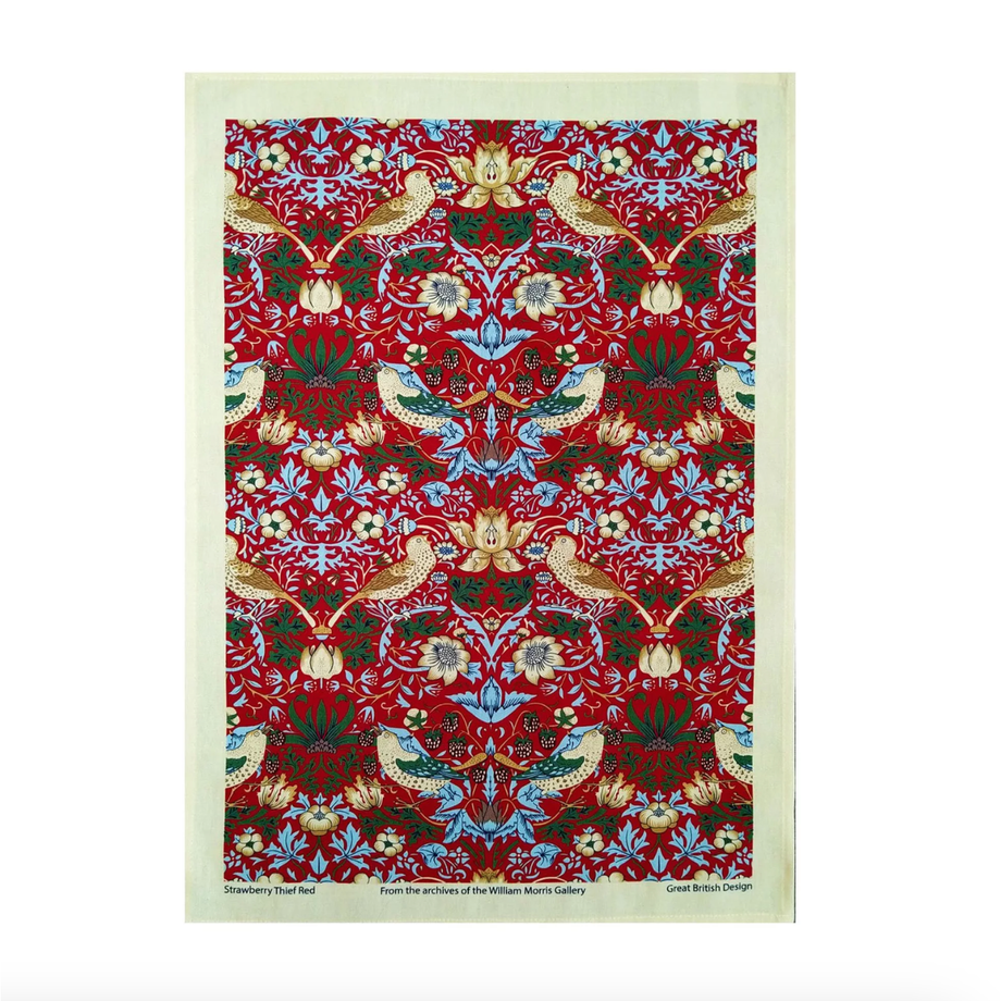 Torchon en coton William Morris - Voleur de fraises / Rouge