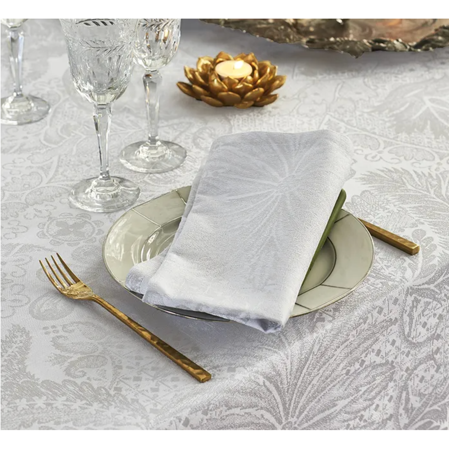 Nappe Jacquard Garnier-Thiebaut - Mille Isaphire Blanc 69" Ronde Enduite