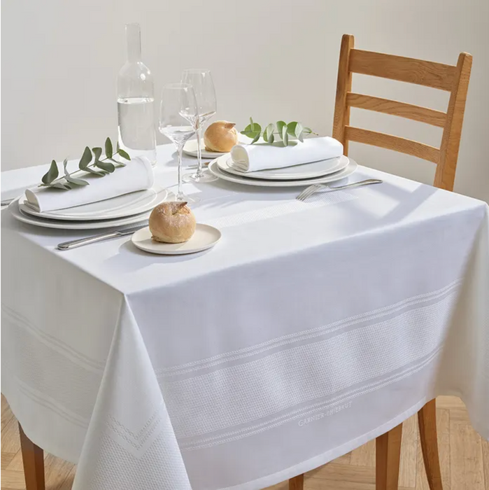 Garnier-Thiebaut Jacquard Tablecloth - Signature White Stain-Resistant Cotton 61 X 118"