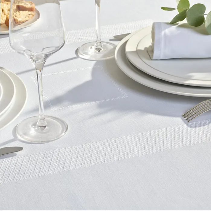 Garnier-Thiebaut Jacquard Tablecloth - Signature White Stain-Resistant Cotton 61 X 118"