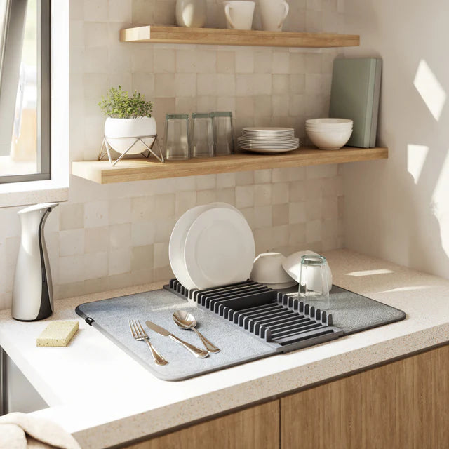 Umbra UDry Dish Drying Rack with Mat - Charcoal