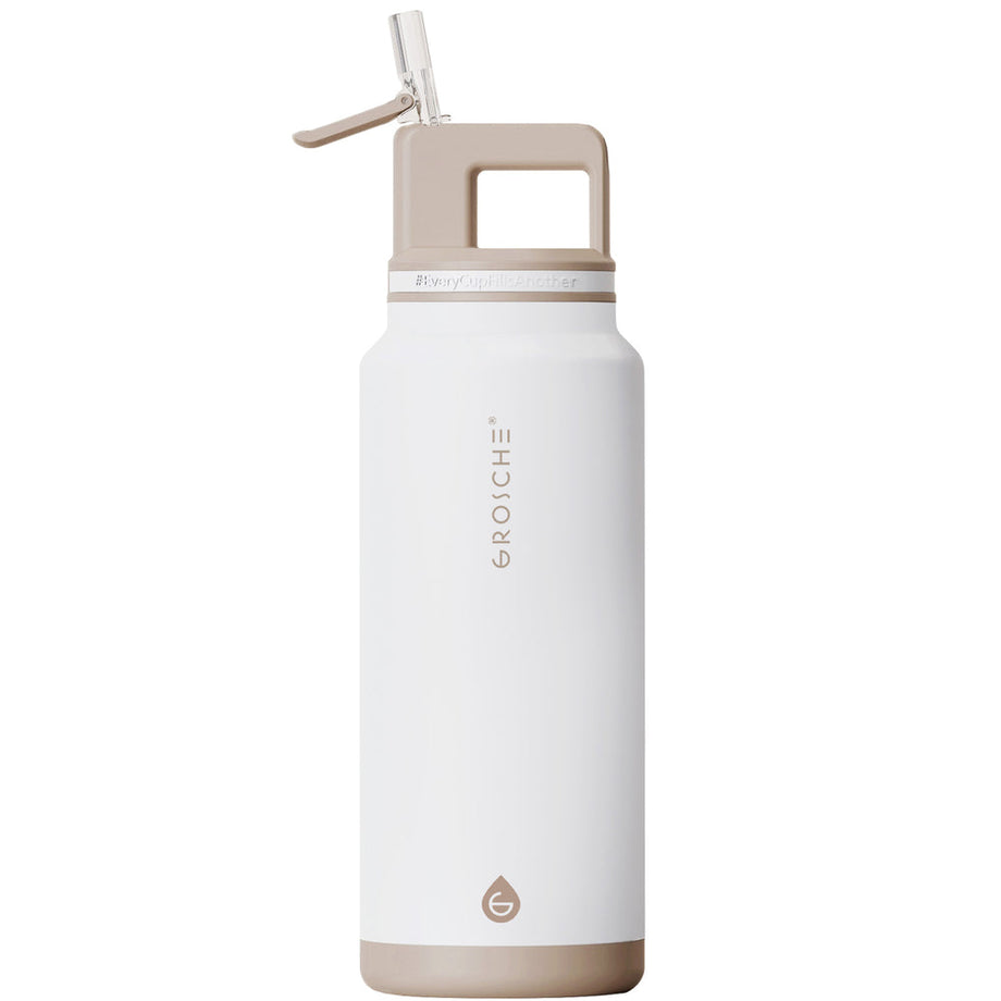 Grosche ALPINE Flip 'N Sip Insulated Water Bottle With Straw, 40oz - Cream White