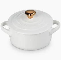 Le Creuset 0.25L Mini Round Cocotte with Gold Heart Knob- White