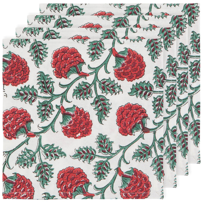 Danica Heirloom Block Print Cotton Napkins - Carnation set of 4