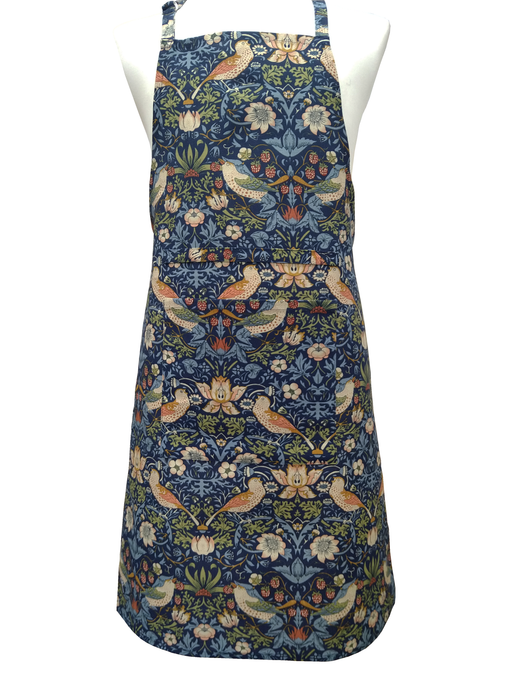 William Morris Cotton Apron - Strawberry Thief / Navy