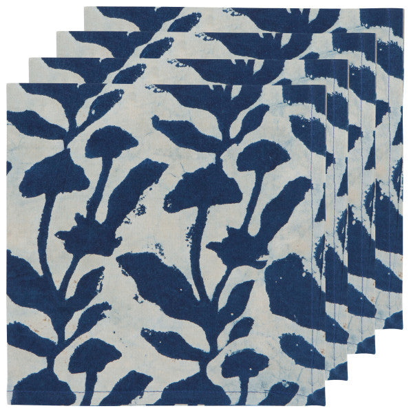 Danica Heirloom Block Print Cotton Napkins - Set of 4 / Flourish