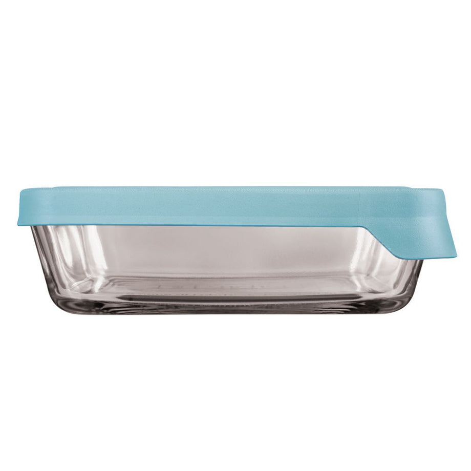 Conteneurs de rangement en verre de verre de verre véritable - rectangle de 6 tasses / Couvercle bleu