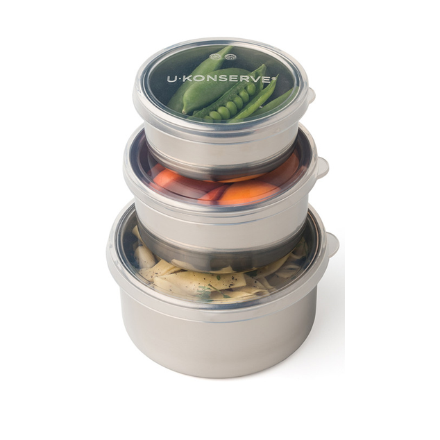 Contenants ronds pour aliments Ukonserve avec couvercle en silicone - Ensemble de 3 bols