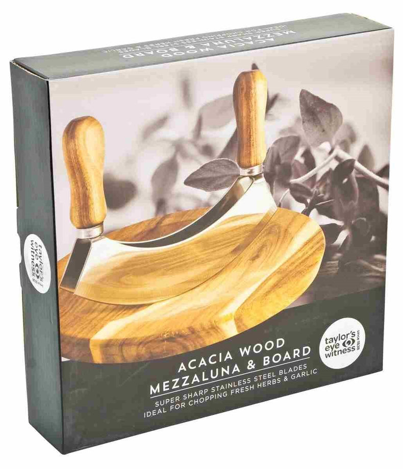 Mezzaluna with Acacia Wood Round Board