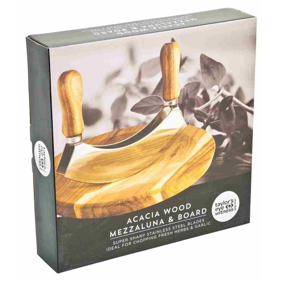 Mezzaluna avec planche ronde en bois d'acacia