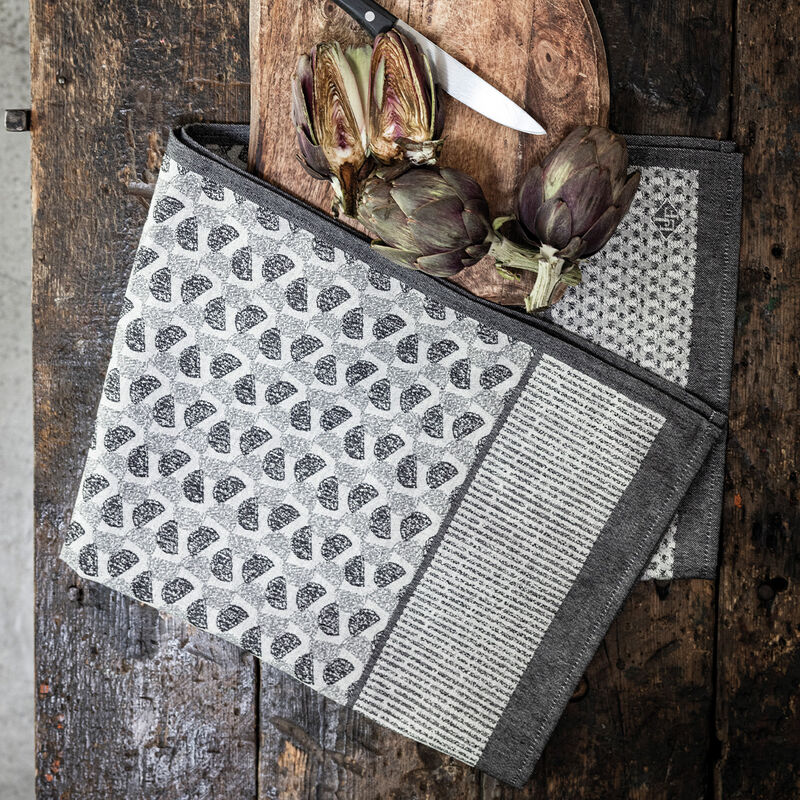 Jacquard Français Cotton Tea Towel – Empreintes / Black