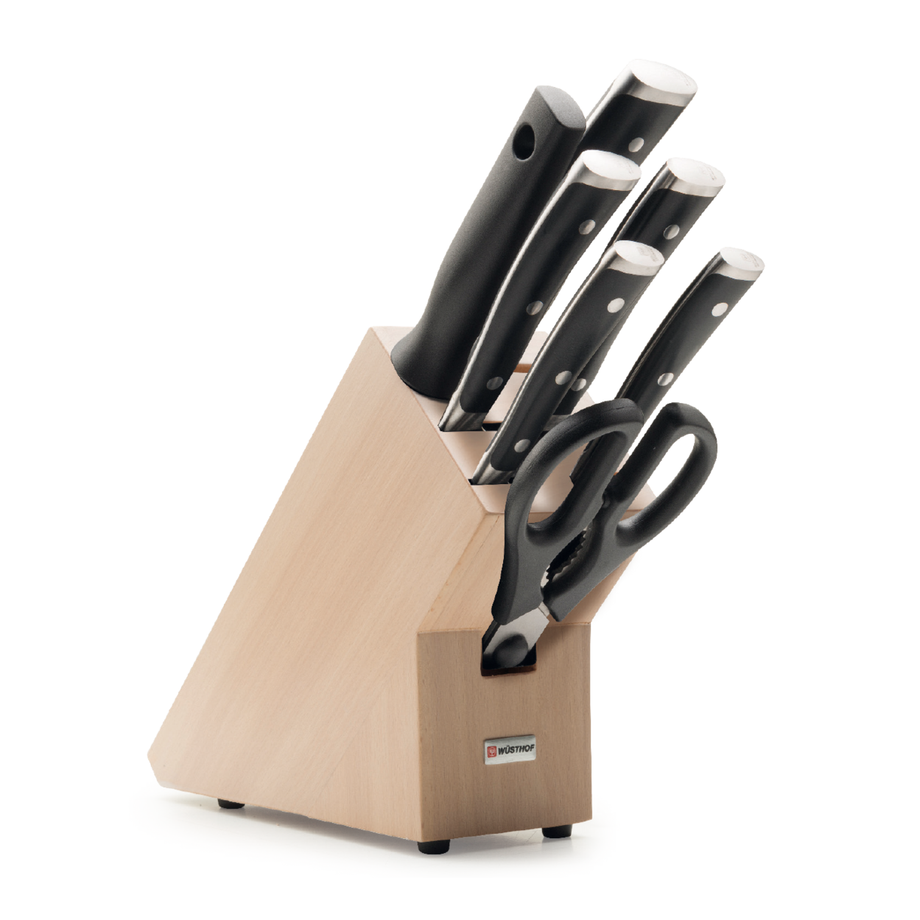 Wusthof Classic Ikon 8 Piece Knife Set avec bloc de couteau de hêtre naturel