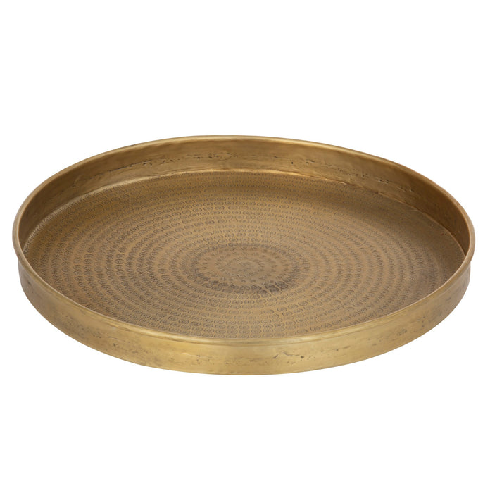 Ravi Round Serving Tray - Hammered Antique Gold Finish