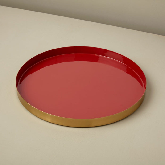 Be Home Gold & Enamel Round Tray - Large / Paprika