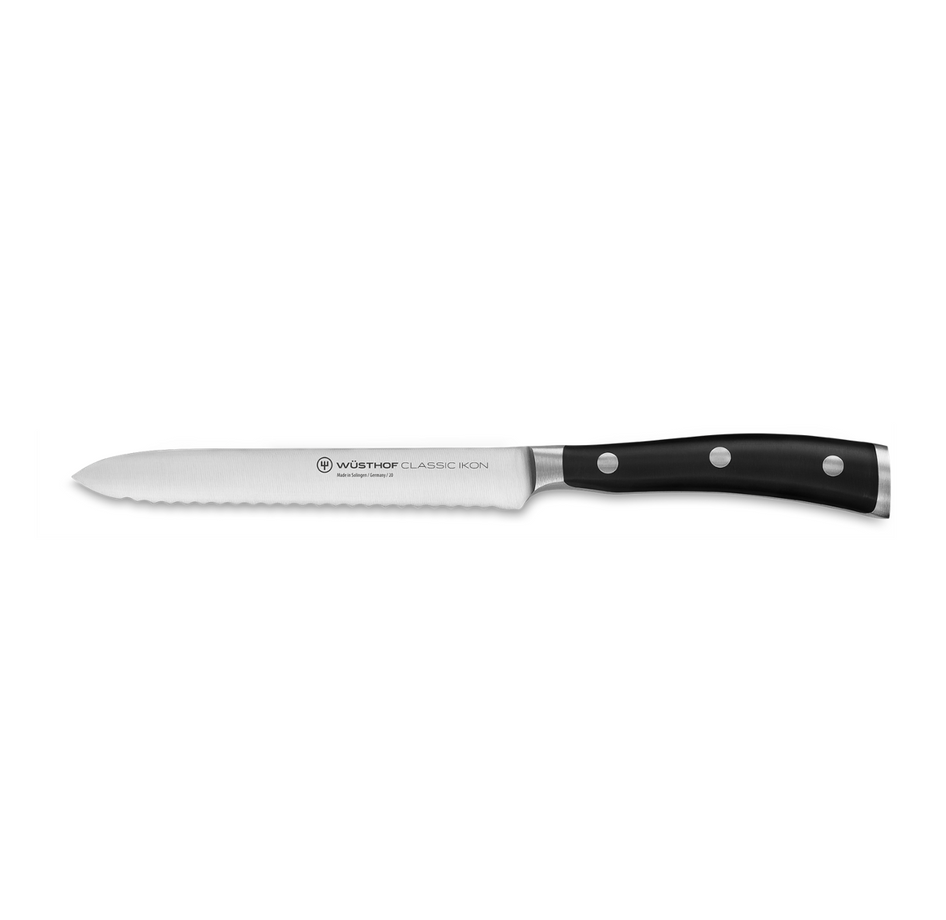 Wusthof Classic Ikon 5"/14cm Serrated Utility- Black