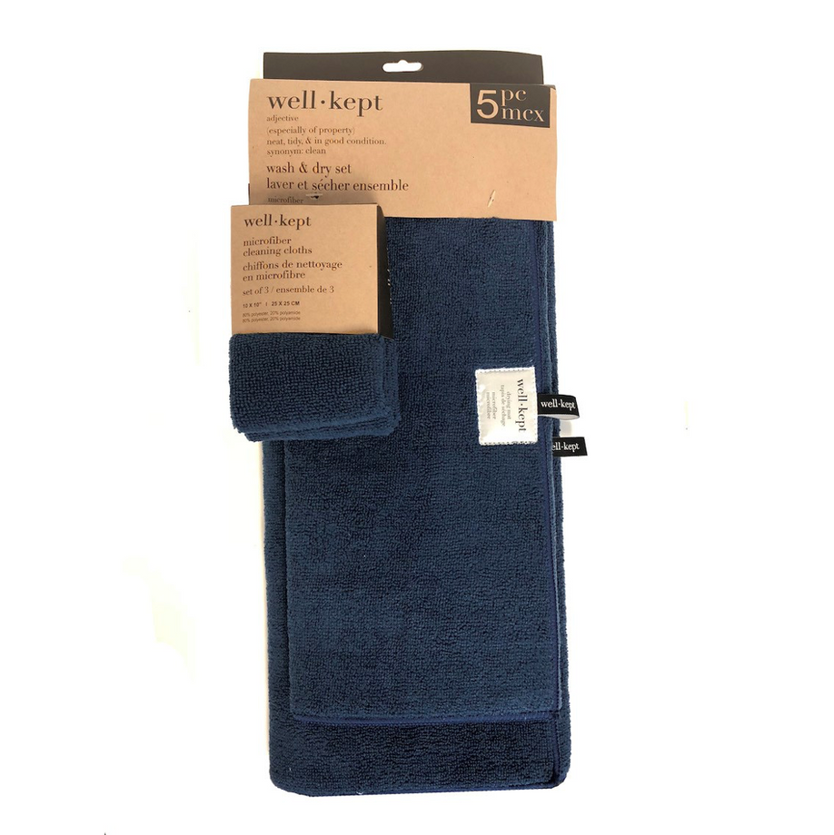 Harman Microfibre Dish Drying Mats and Cleaning Cloths - Navy