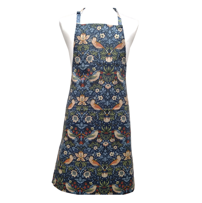 William Morris Wipeable Apron - Strawberry Thief / Navy