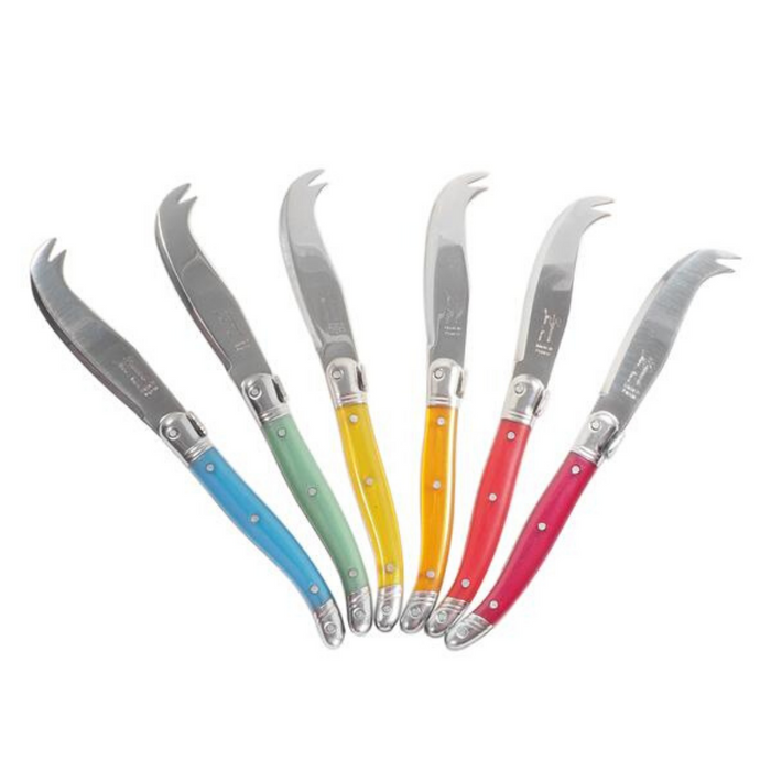 Laguiole Dubost Rainbow Mini Fork-Tipped Cheese Knives - Red